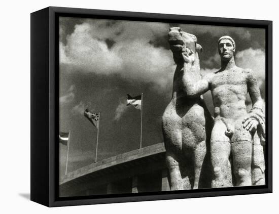 Sculpture of Athlete and Horse at the Stadium for the Olympic Games in Berlin, 1936-German photographer-Framed Premier Image Canvas