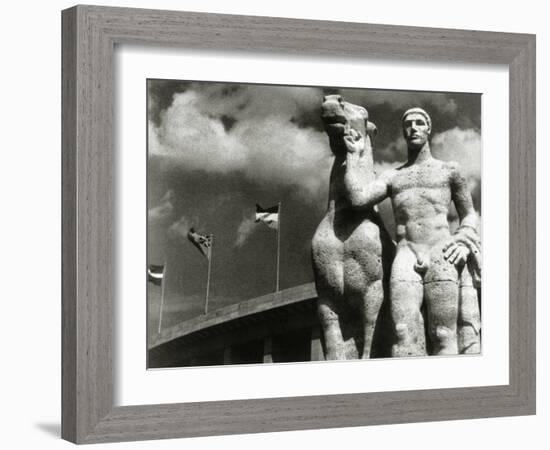 Sculpture of Athlete and Horse at the Stadium for the Olympic Games in Berlin, 1936-German photographer-Framed Photographic Print