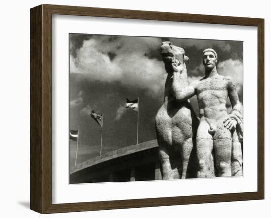 Sculpture of Athlete and Horse at the Stadium for the Olympic Games in Berlin, 1936-German photographer-Framed Photographic Print