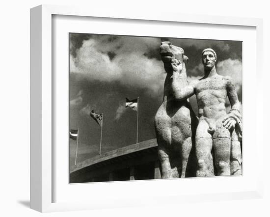 Sculpture of Athlete and Horse at the Stadium for the Olympic Games in Berlin, 1936-German photographer-Framed Photographic Print