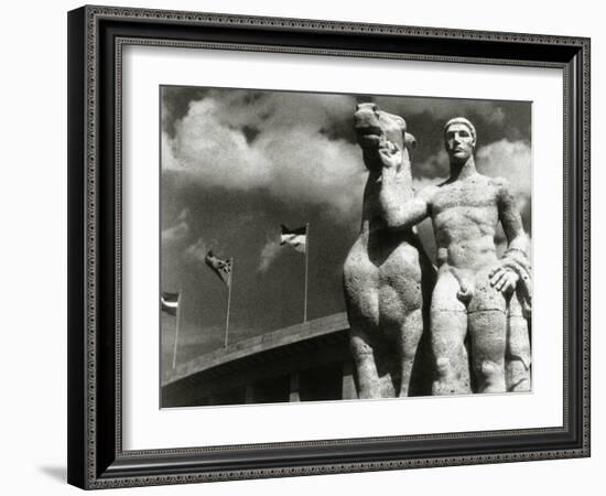 Sculpture of Athlete and Horse at the Stadium for the Olympic Games in Berlin, 1936-German photographer-Framed Photographic Print