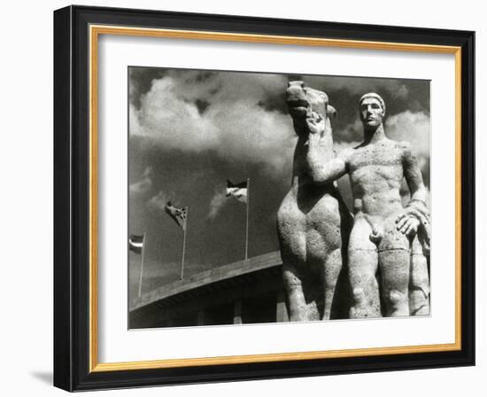 Sculpture of Athlete and Horse at the Stadium for the Olympic Games in Berlin, 1936-German photographer-Framed Photographic Print