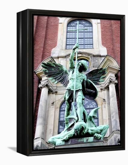 Sculpture of the Archangel Michael Defeating Satan, St Michael's Church, Hamburg, Germany-Miva Stock-Framed Premier Image Canvas