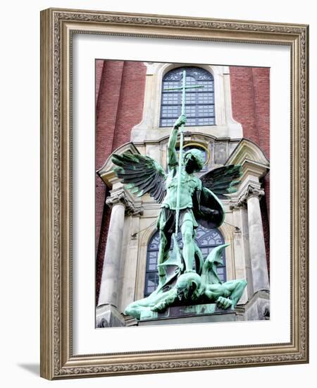 Sculpture of the Archangel Michael Defeating Satan, St Michael's Church, Hamburg, Germany-Miva Stock-Framed Photographic Print