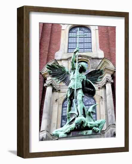 Sculpture of the Archangel Michael Defeating Satan, St Michael's Church, Hamburg, Germany-Miva Stock-Framed Photographic Print