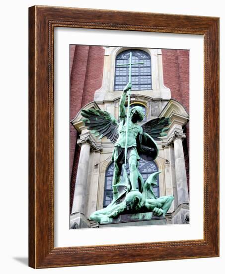 Sculpture of the Archangel Michael Defeating Satan, St Michael's Church, Hamburg, Germany-Miva Stock-Framed Photographic Print