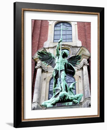 Sculpture of the Archangel Michael Defeating Satan, St Michael's Church, Hamburg, Germany-Miva Stock-Framed Photographic Print