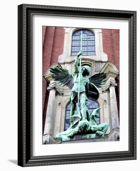 Sculpture of the Archangel Michael Defeating Satan, St Michael's Church, Hamburg, Germany-Miva Stock-Framed Photographic Print