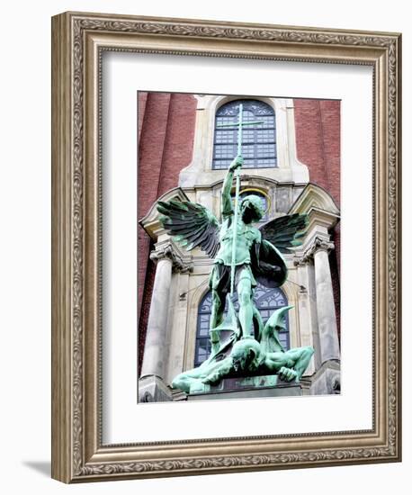 Sculpture of the Archangel Michael Defeating Satan, St Michael's Church, Hamburg, Germany-Miva Stock-Framed Photographic Print