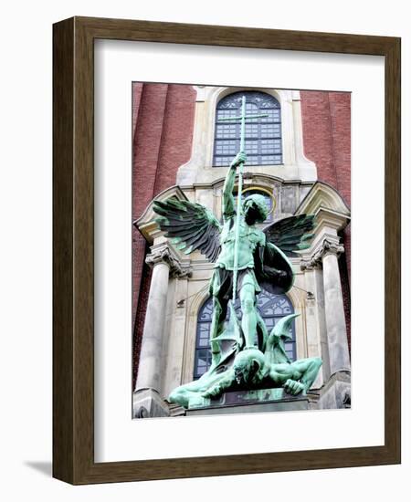 Sculpture of the Archangel Michael Defeating Satan, St Michael's Church, Hamburg, Germany-Miva Stock-Framed Photographic Print