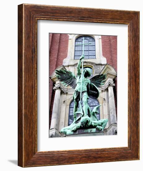 Sculpture of the Archangel Michael Defeating Satan, St Michael's Church, Hamburg, Germany-Miva Stock-Framed Photographic Print