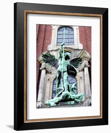 Sculpture of the Archangel Michael Defeating Satan, St Michael's Church, Hamburg, Germany-Miva Stock-Framed Photographic Print