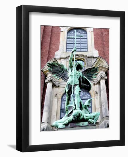 Sculpture of the Archangel Michael Defeating Satan, St Michael's Church, Hamburg, Germany-Miva Stock-Framed Photographic Print