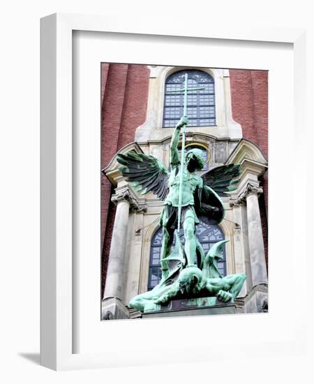 Sculpture of the Archangel Michael Defeating Satan, St Michael's Church, Hamburg, Germany-Miva Stock-Framed Photographic Print