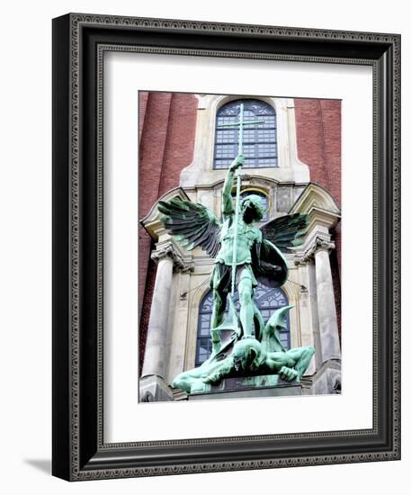 Sculpture of the Archangel Michael Defeating Satan, St Michael's Church, Hamburg, Germany-Miva Stock-Framed Photographic Print