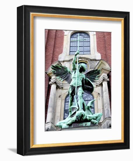 Sculpture of the Archangel Michael Defeating Satan, St Michael's Church, Hamburg, Germany-Miva Stock-Framed Photographic Print