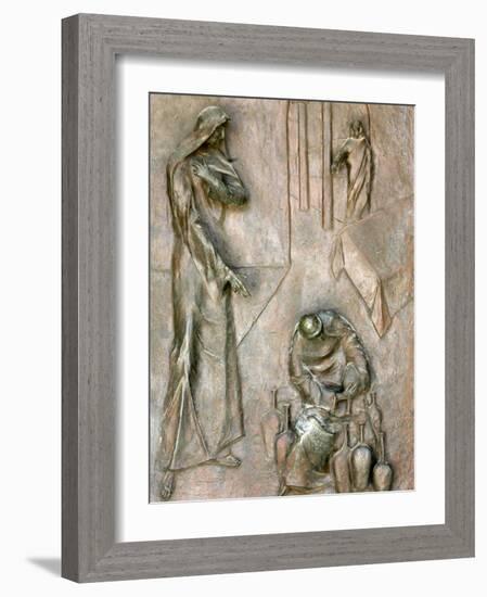 Sculpture on Door Depicting the Miracle of the Wedding at Cana, Annunciation Basilica-Godong-Framed Photographic Print