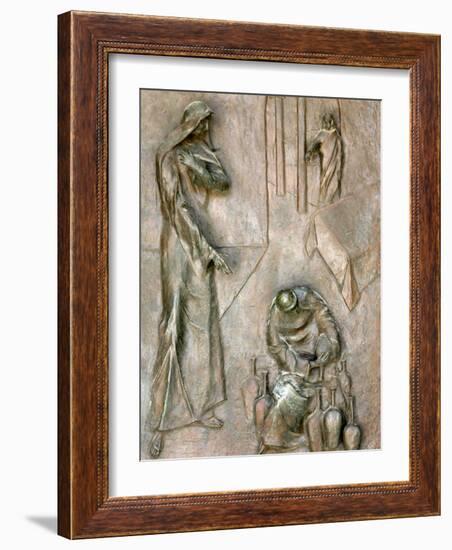 Sculpture on Door Depicting the Miracle of the Wedding at Cana, Annunciation Basilica-Godong-Framed Photographic Print