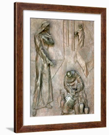 Sculpture on Door Depicting the Miracle of the Wedding at Cana, Annunciation Basilica-Godong-Framed Photographic Print