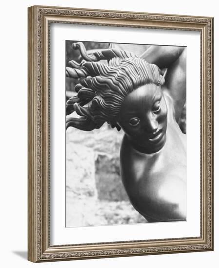 Sculpture Showing Detail of Woman's Head in Garden of Swedish Sculptor Carl Milles-Alfred Eisenstaedt-Framed Photographic Print