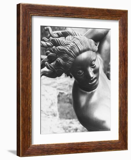 Sculpture Showing Detail of Woman's Head in Garden of Swedish Sculptor Carl Milles-Alfred Eisenstaedt-Framed Photographic Print