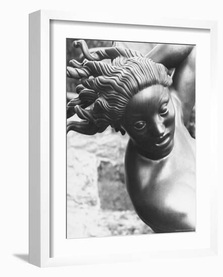 Sculpture Showing Detail of Woman's Head in Garden of Swedish Sculptor Carl Milles-Alfred Eisenstaedt-Framed Photographic Print