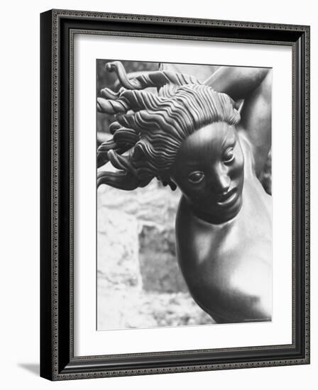 Sculpture Showing Detail of Woman's Head in Garden of Swedish Sculptor Carl Milles-Alfred Eisenstaedt-Framed Photographic Print