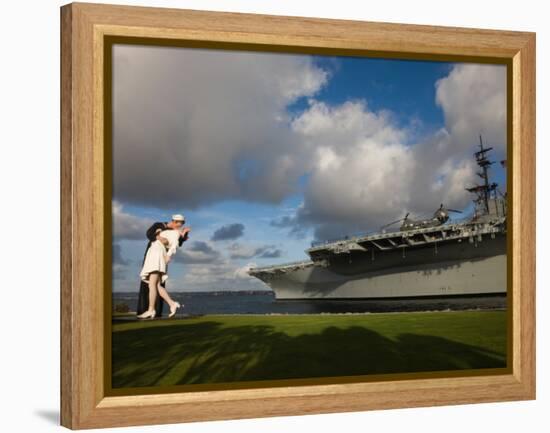 Sculpture Unconditional Surrender with USS Midway Aircraft Carrier, San Diego, California, USA-null-Framed Premier Image Canvas