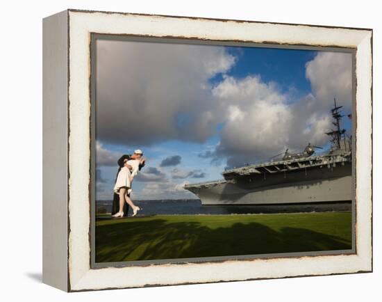 Sculpture Unconditional Surrender with USS Midway Aircraft Carrier, San Diego, California, USA-null-Framed Premier Image Canvas