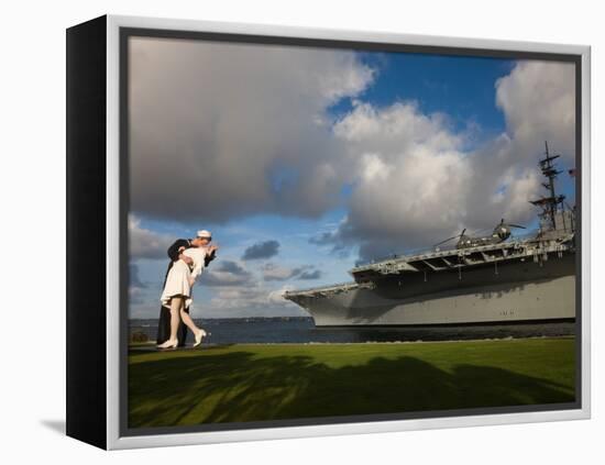 Sculpture Unconditional Surrender with USS Midway Aircraft Carrier, San Diego, California, USA-null-Framed Premier Image Canvas
