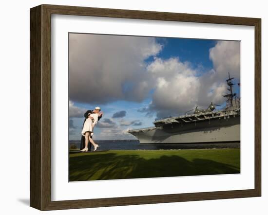 Sculpture Unconditional Surrender with USS Midway Aircraft Carrier, San Diego, California, USA-null-Framed Photographic Print