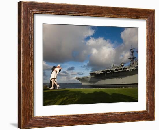 Sculpture Unconditional Surrender with USS Midway Aircraft Carrier, San Diego, California, USA-null-Framed Photographic Print