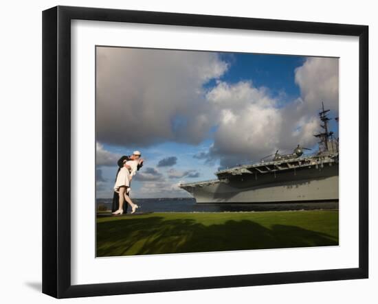 Sculpture Unconditional Surrender with USS Midway Aircraft Carrier, San Diego, California, USA-null-Framed Photographic Print