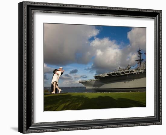 Sculpture Unconditional Surrender with USS Midway Aircraft Carrier, San Diego, California, USA-null-Framed Photographic Print