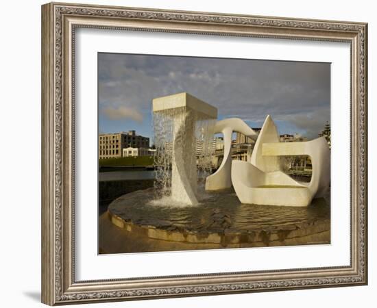 Sculpture with Water Fall on the Edge of Frank Kitts Park, Wellington, North Island, New Zealand-Don Smith-Framed Photographic Print