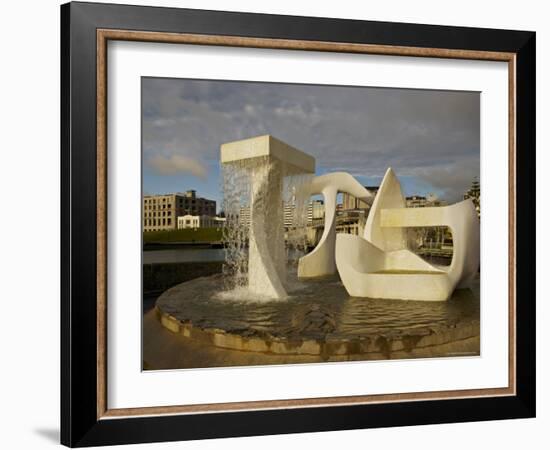 Sculpture with Water Fall on the Edge of Frank Kitts Park, Wellington, North Island, New Zealand-Don Smith-Framed Photographic Print