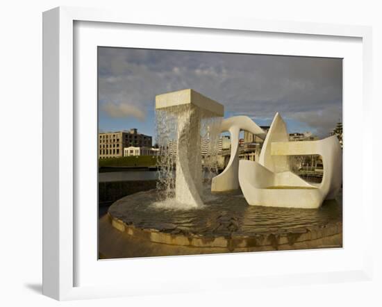 Sculpture with Water Fall on the Edge of Frank Kitts Park, Wellington, North Island, New Zealand-Don Smith-Framed Photographic Print