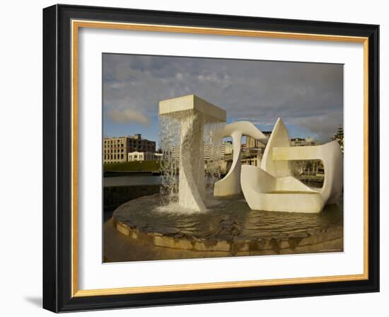 Sculpture with Water Fall on the Edge of Frank Kitts Park, Wellington, North Island, New Zealand-Don Smith-Framed Photographic Print