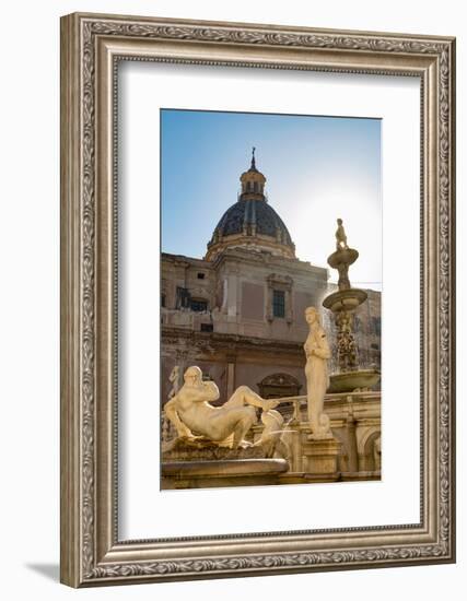 Sculptures of the Fontana Pretoria in Piazza Pretoria in Palermo, Sicily, Italy, Europe-Martin Child-Framed Photographic Print