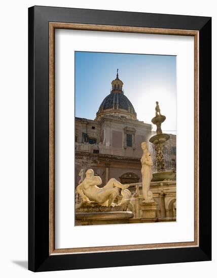 Sculptures of the Fontana Pretoria in Piazza Pretoria in Palermo, Sicily, Italy, Europe-Martin Child-Framed Photographic Print