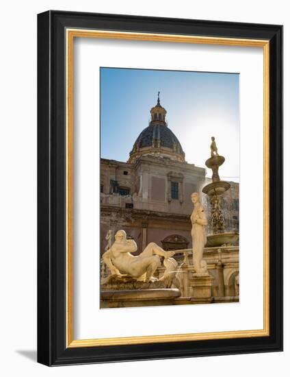 Sculptures of the Fontana Pretoria in Piazza Pretoria in Palermo, Sicily, Italy, Europe-Martin Child-Framed Photographic Print