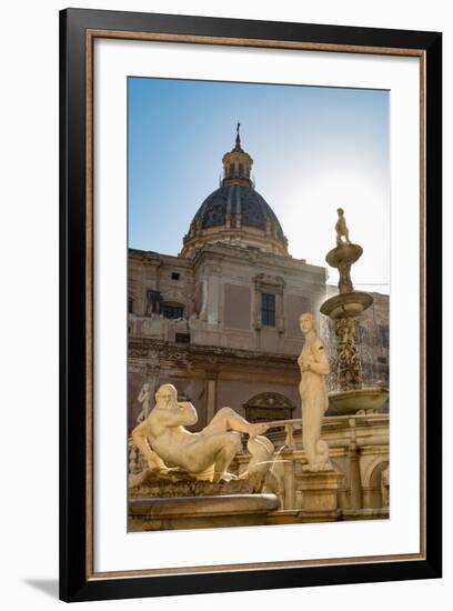 Sculptures of the Fontana Pretoria in Piazza Pretoria in Palermo, Sicily, Italy, Europe-Martin Child-Framed Photographic Print