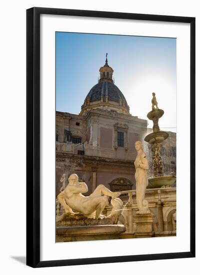 Sculptures of the Fontana Pretoria in Piazza Pretoria in Palermo, Sicily, Italy, Europe-Martin Child-Framed Photographic Print