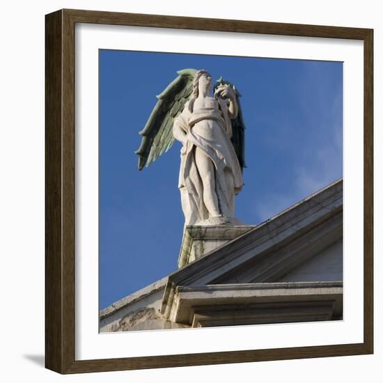 Scuola Grande Di San Fantin, Venice - Statue of Angel with Wings Above Pediment (Detail)-Mike Burton-Framed Photographic Print