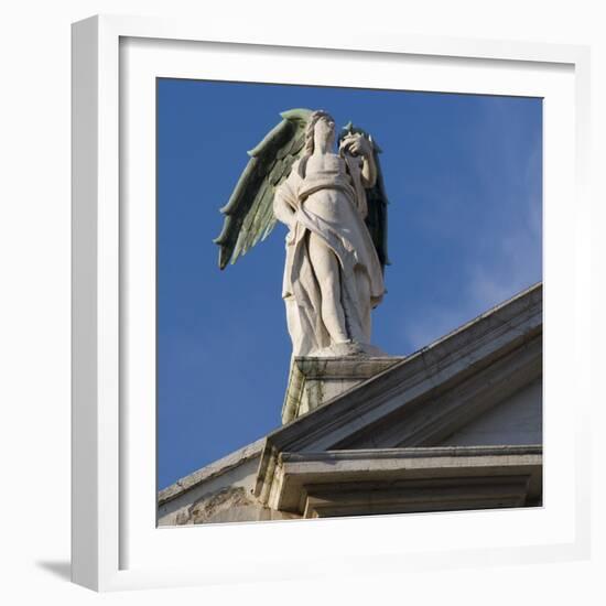 Scuola Grande Di San Fantin, Venice - Statue of Angel with Wings Above Pediment (Detail)-Mike Burton-Framed Photographic Print