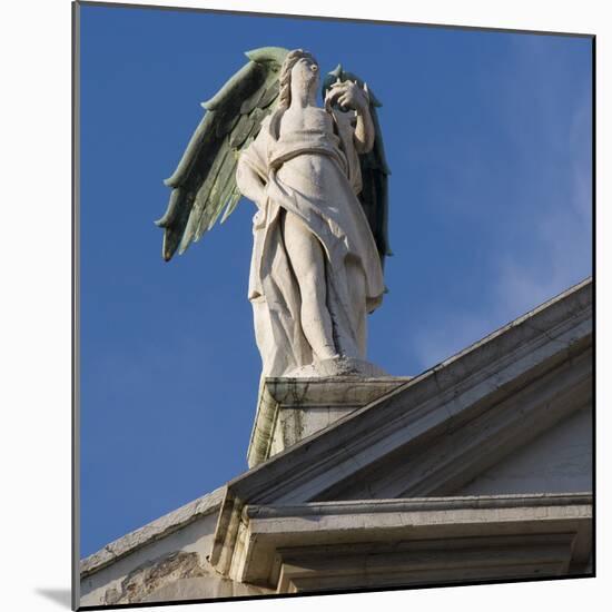 Scuola Grande Di San Fantin, Venice - Statue of Angel with Wings Above Pediment (Detail)-Mike Burton-Mounted Photographic Print