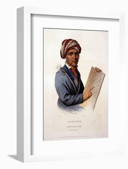 Se-Quo-Yah, Holding Cherokee Alphabet, 1828-null-Framed Photo