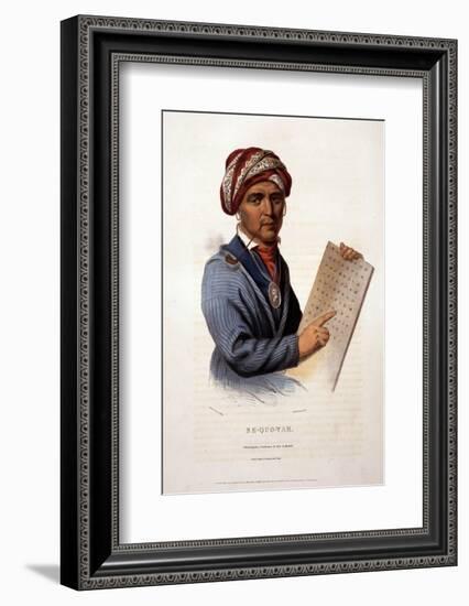 Se-Quo-Yah, Holding Cherokee Alphabet, 1828-null-Framed Photo