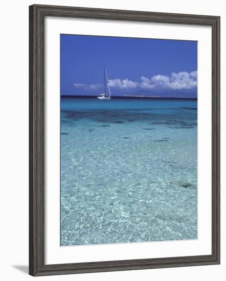 Sea and Sailing Boat, Formentera, Balearic Islands, Spain, Mediterranean, Europe-Vincenzo Lombardo-Framed Photographic Print