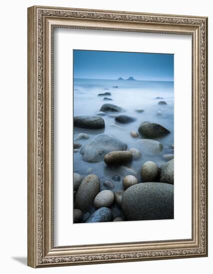 Sea and stgones at Porth Nanven, West Cornwall, UK-Ross Hoddinott-Framed Photographic Print